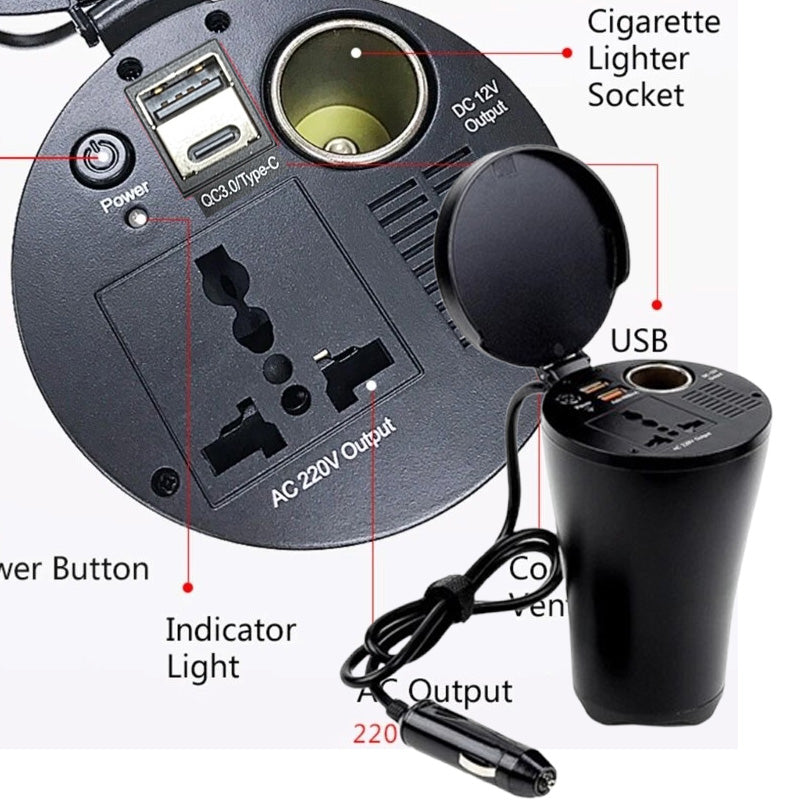 150W Vehicle Power Converters Type C USB Output Car Inverter For Outdoor Activity