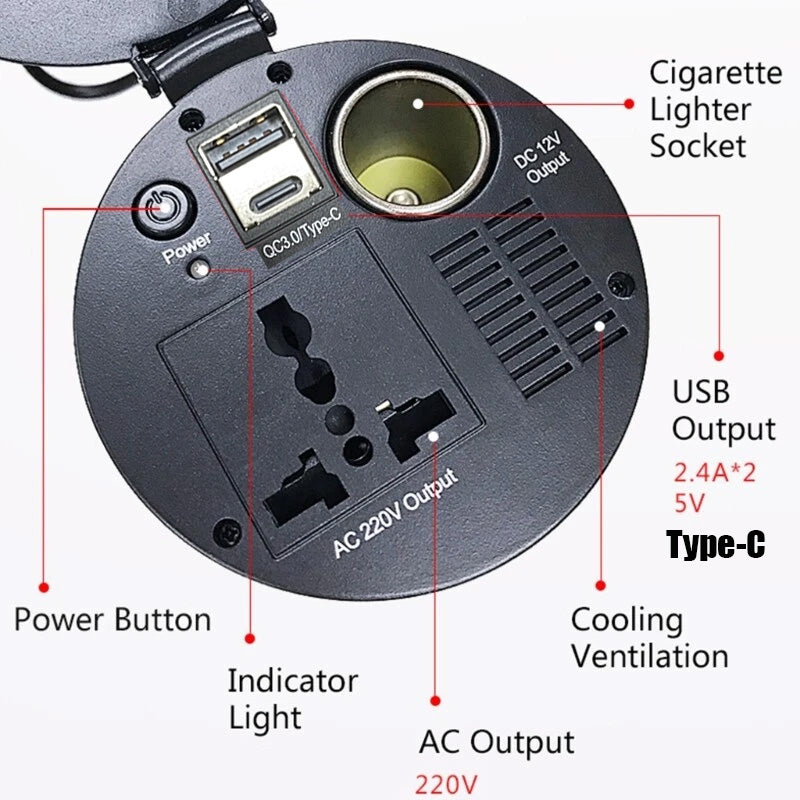 150W Vehicle Power Converters Type C USB Output Car Inverter For Outdoor Activity - Image 6